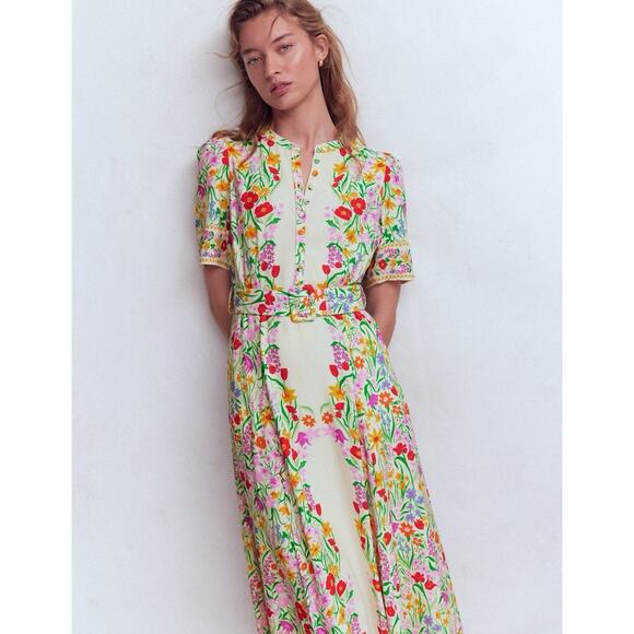 Boden Dresses & Skirts - BODEN (14) Kate Floral Puff Sleeve Belted Midi Dress Garden Quiet Luxury Elegant